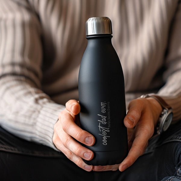 Coolest Dad Ever - Engraved Black Bowling Bottle 500ml - GOTShirts