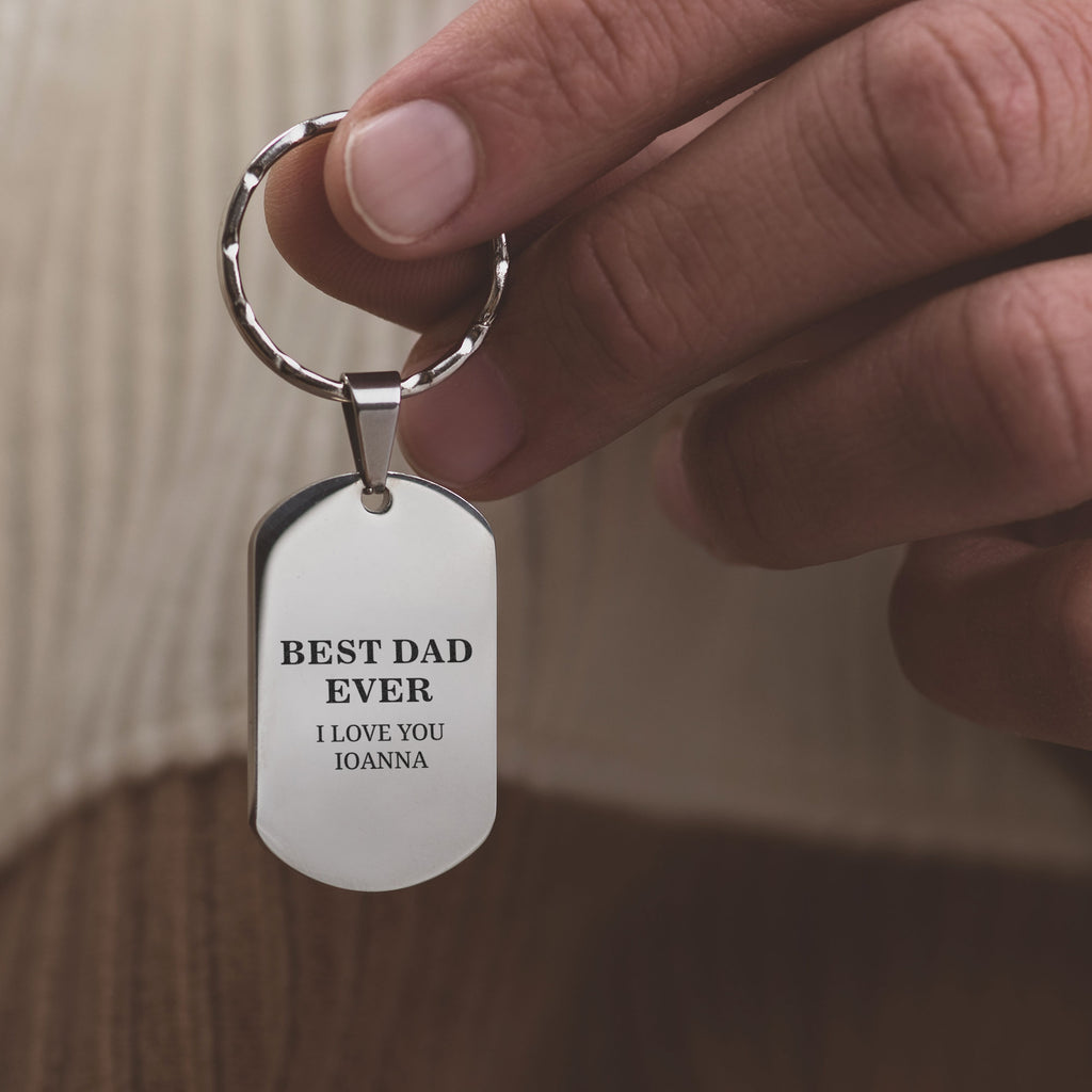 Best Dad Ever - Dog Tag Keyring (Engraved) - GOTShirts