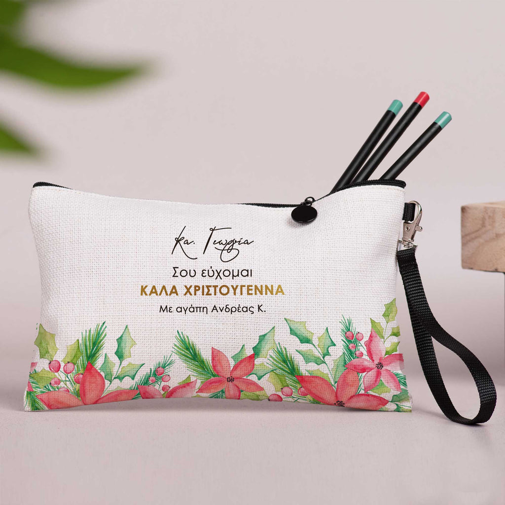 Poinsettia Flowers - Linen Pencil Case - GOTShirts