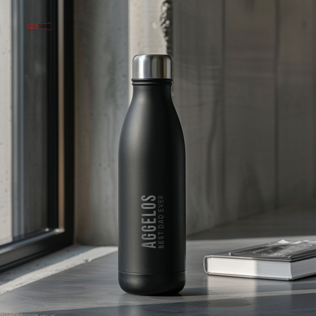 Best Dad Ever - Engraved Black Bowling Bottle 500ml - GOTShirts