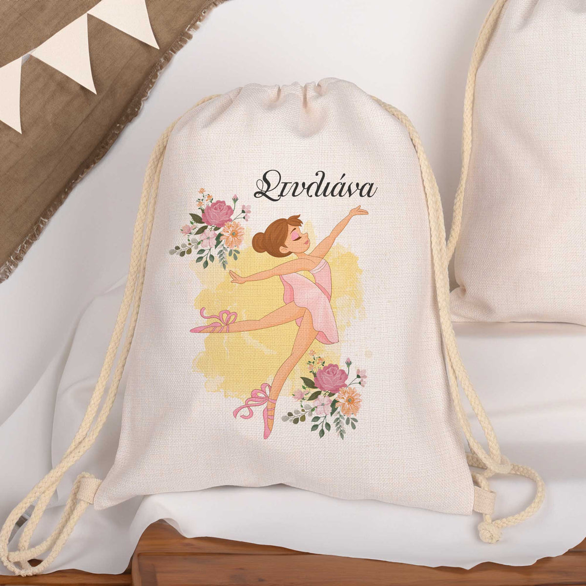 Pink Ballerina - Drawstring Bag Linen - GOTShirts