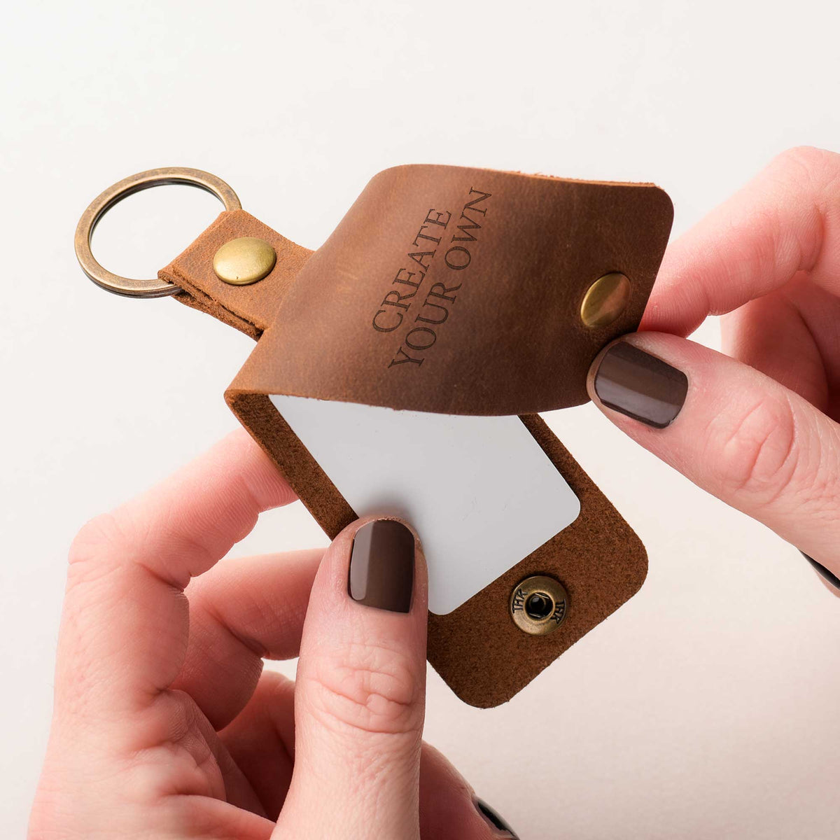 Create Your Own - Leather Engraved Keyring With Photo Inside - GOTShirts
