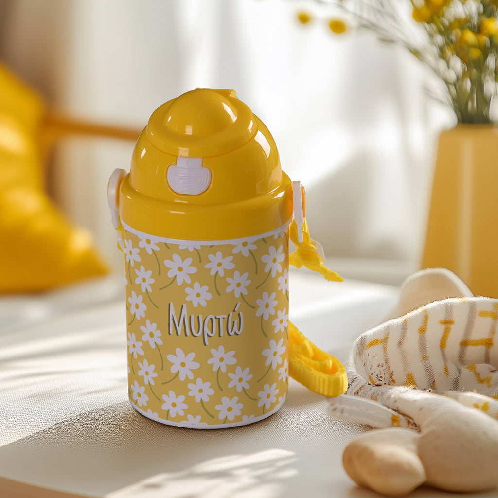 Yellow Daisy Pattern - Plastic Colored Water Bottle - GOTShirts