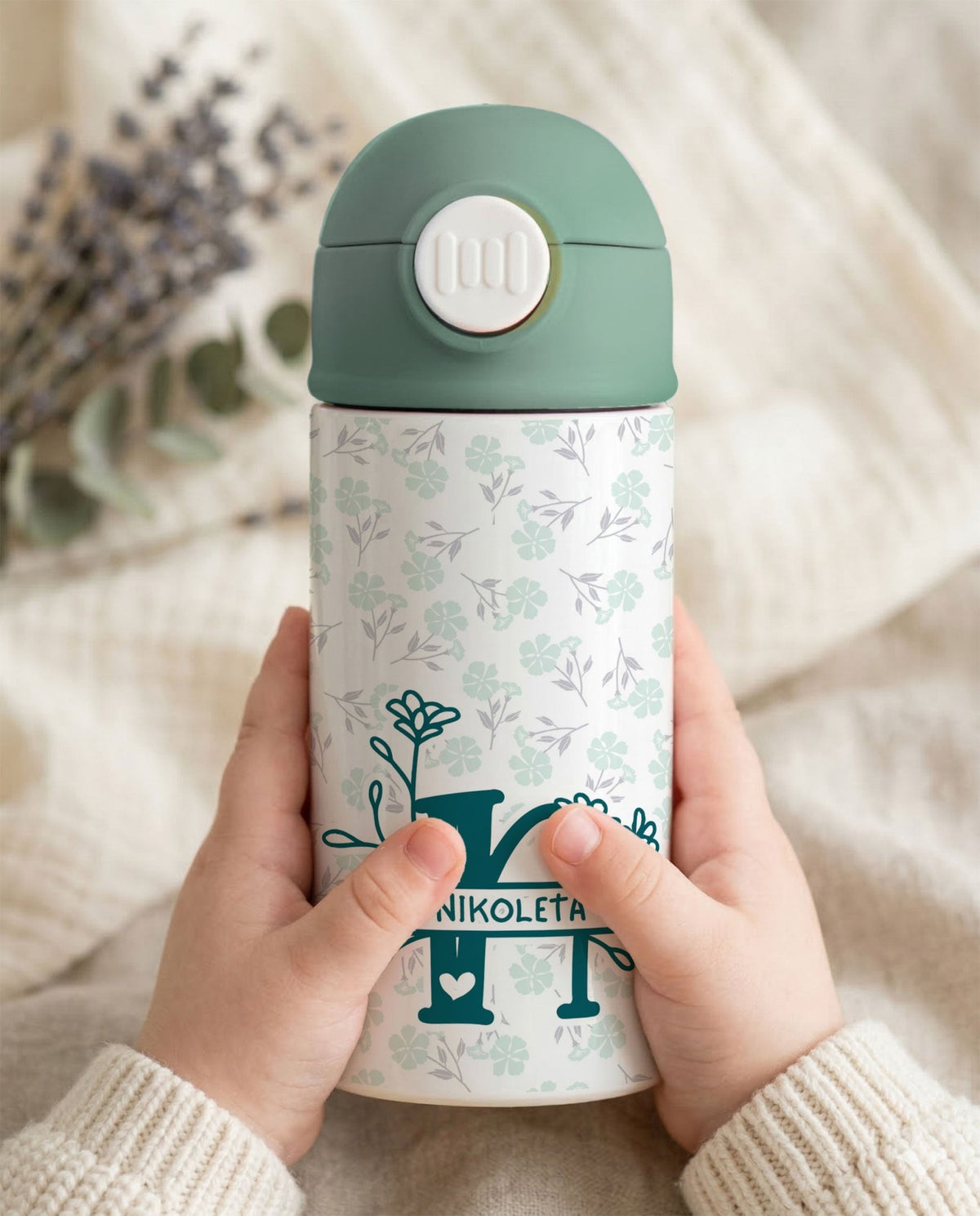 Spring Initial & Name - Double Wall Colored Water Bottle - GOTShirts