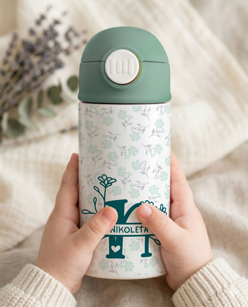 Spring Initial & Name - Double Wall Colored Water Bottle - GOTShirts