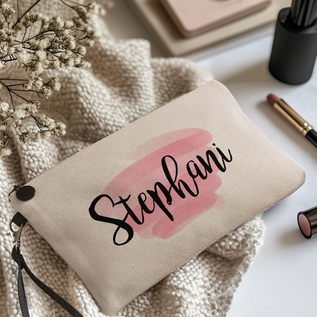 Pink Watercolor Splash Name - Make Up Bag - GOTShirts