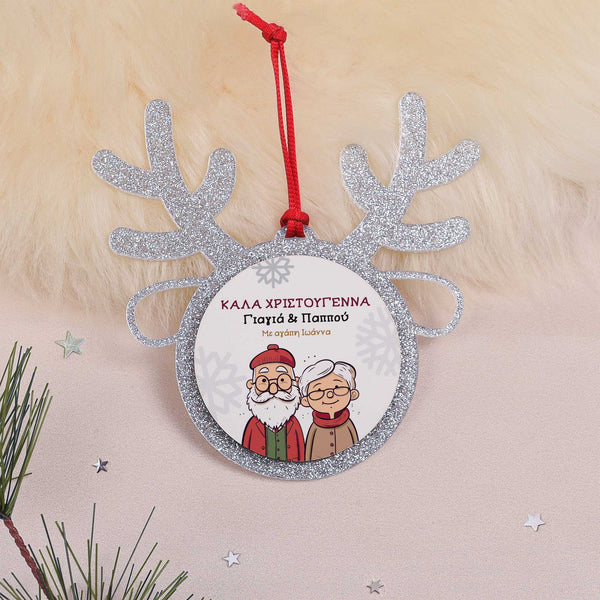 Christmas Grandparents Cartoon - Glitter Reindeer Ornament - GOTShirts