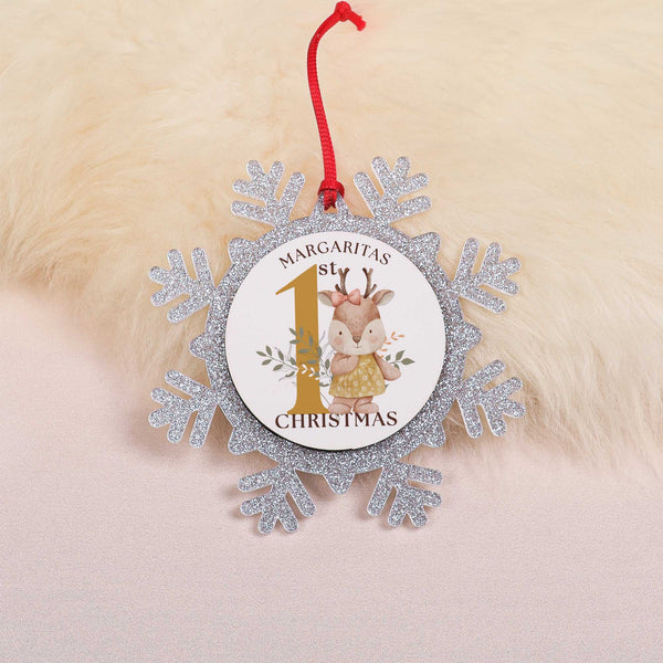 My First Christmas Deer - Glitter Snowflake Ornament - GOTShirts
