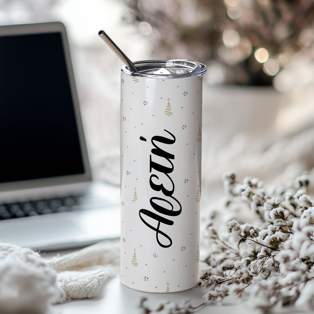 Name Only Christmas Pattern - Stainless Steel Skinny Tumbler With Straw - GOTShirts