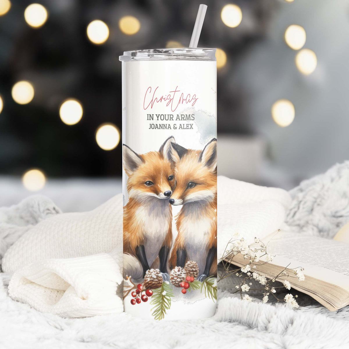 Christmas In Your Arms - Stainless Steel Skinny Tumbler With Straw - GOTShirts