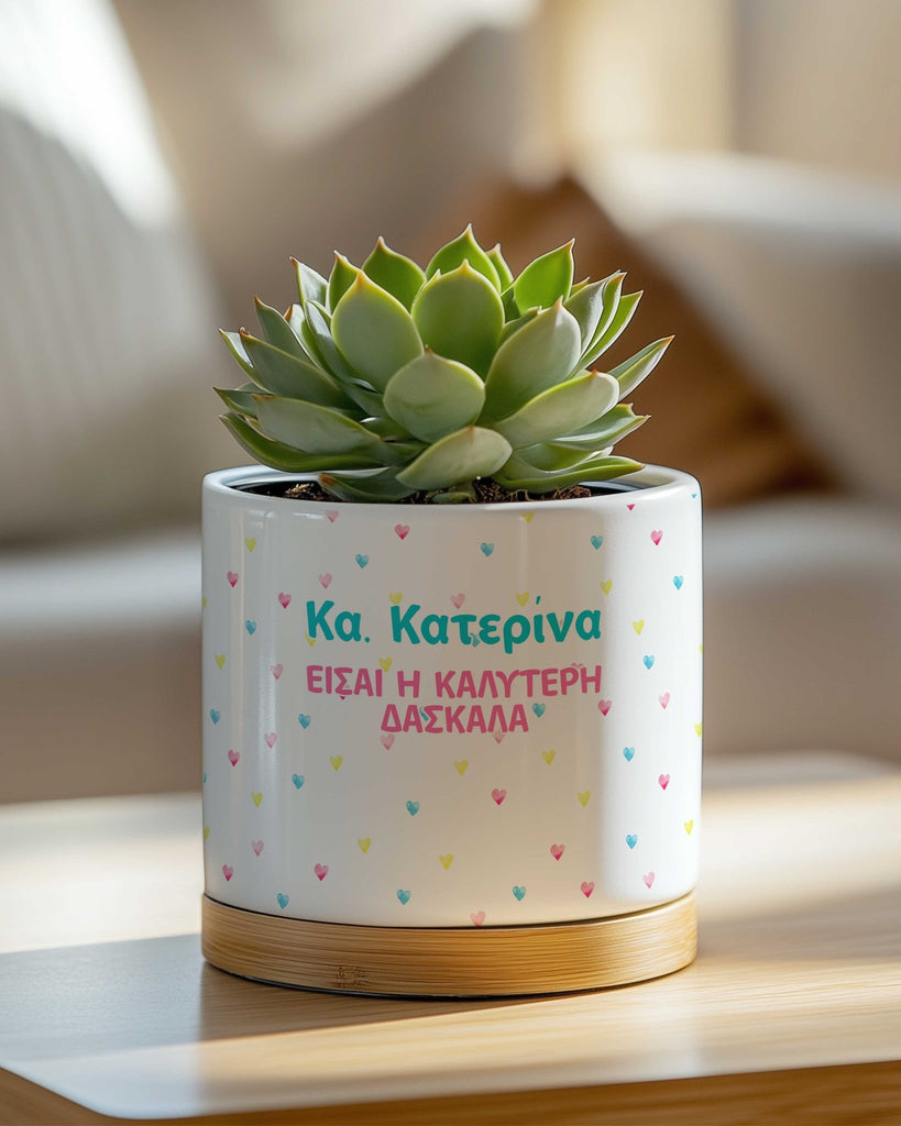 The Best Teacher - Ceramic Flower Pot With Bamboo Base - GOTShirts
