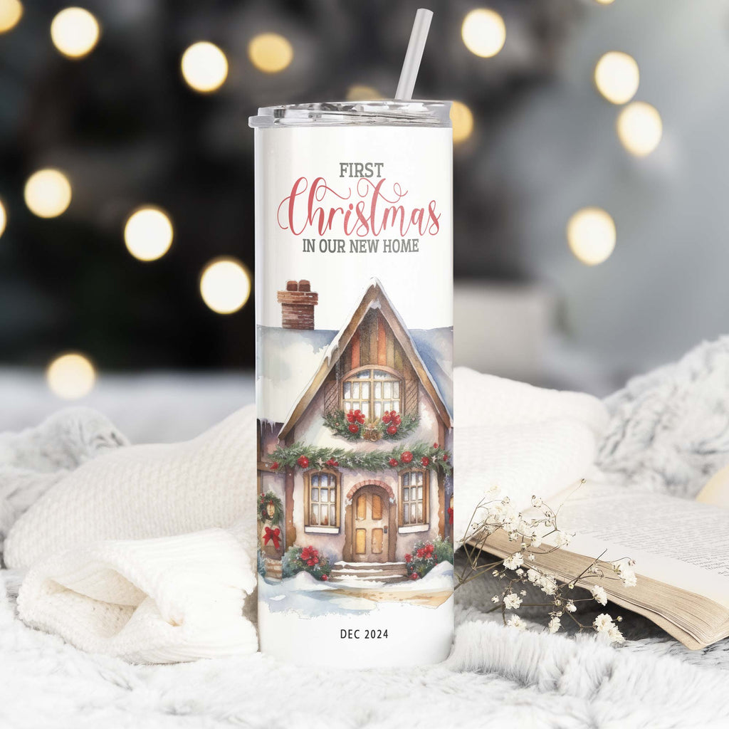 First Christmas In Our New Home - Stainless Steel Skinny Tumbler With Straw - GOTShirts