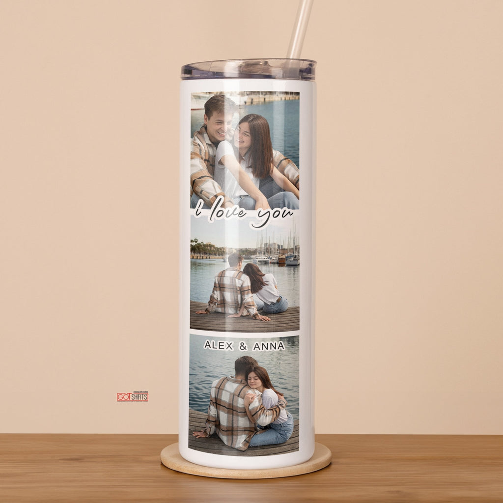 I Love You - Stainless Steel Skinny Tumbler With Straw - GOTShirts