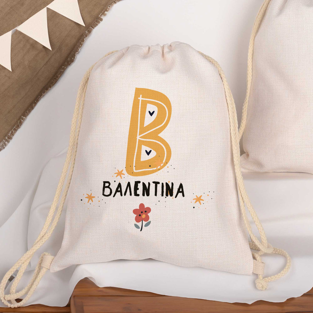Flowers, Name & Letter - Drawstring Bag Linen - GOTShirts