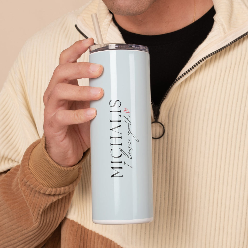 I Love You Blue - Stainless Steel Skinny Tumbler With Straw - GOTShirts
