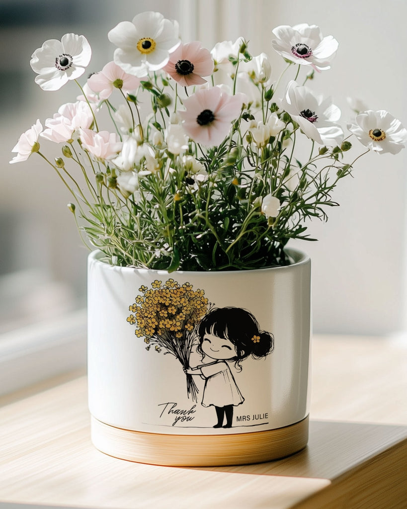 Thank You - Ceramic Flower Pot With Bamboo Base - GOTShirts