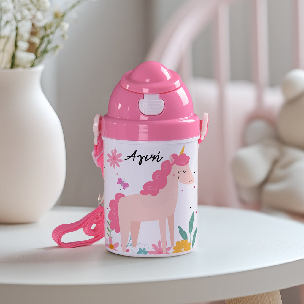 Pink Unicorn - Plastic Colored Water Bottle - GOTShirts