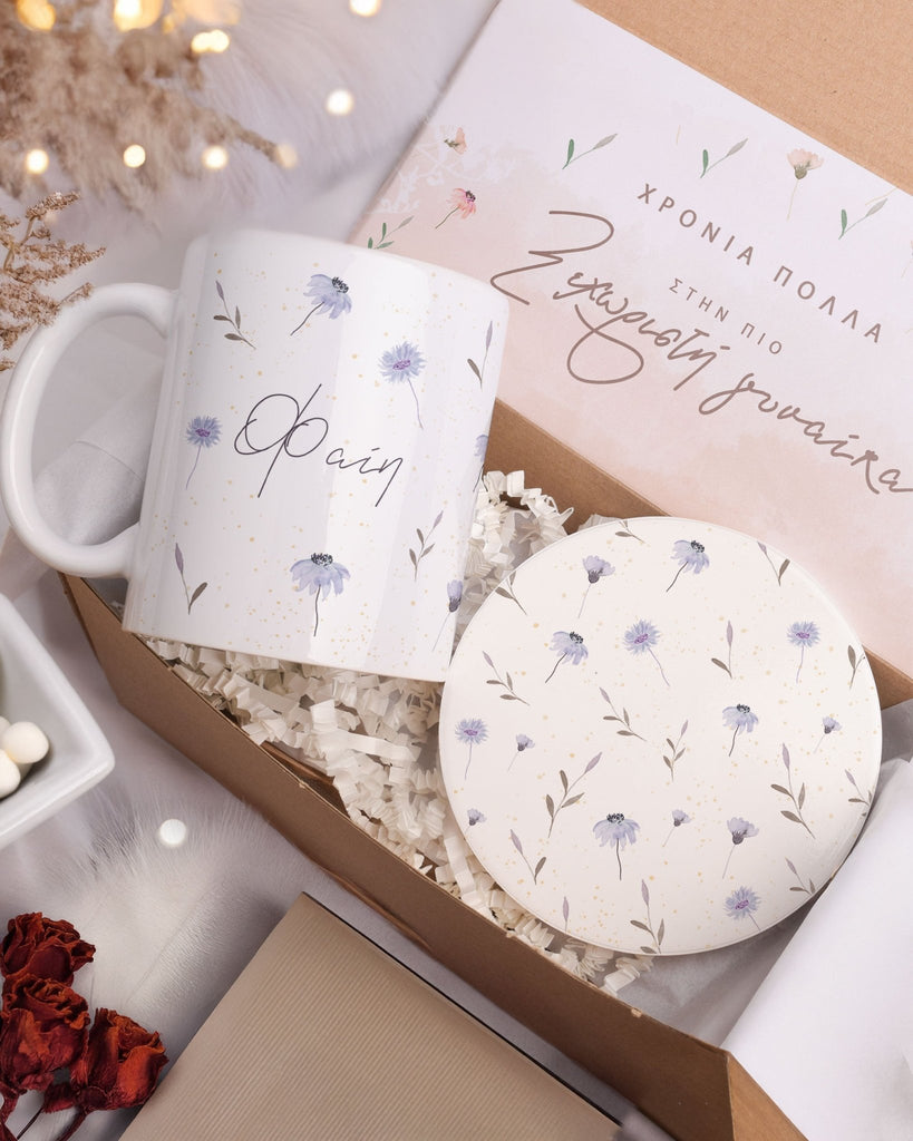 Purple Flowers - Ceramic Mug 11oz & Coaster Gift Box - GOTShirts