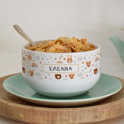 Fox, Bear & Bunny Pattern - Personalized Ceramic Bowl - GOTShirts