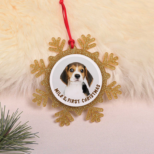 Merry Christmas Pet Photo - Glitter Snowflake Ornament - GOTShirts