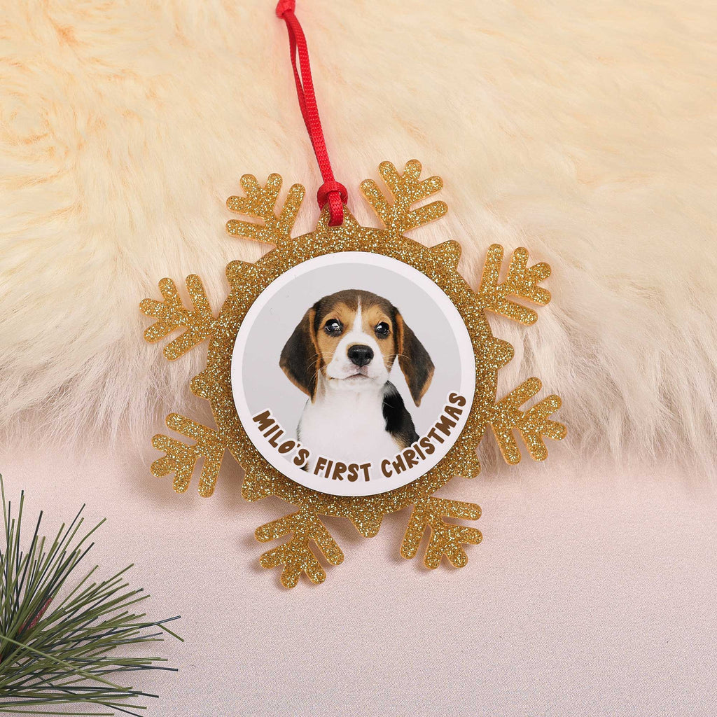 Merry Christmas Pet Photo - Glitter Snowflake Ornament - GOTShirts