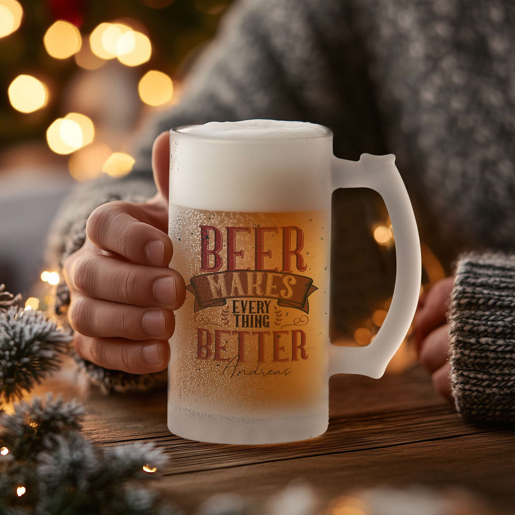 Beer Makes Everything Better - Frosted Beer Glass - GOTShirts