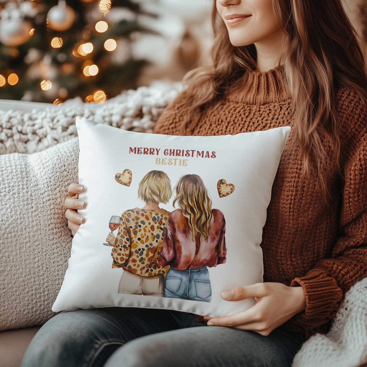 Merry Christmas Bestie - White Pillow - GOTShirts