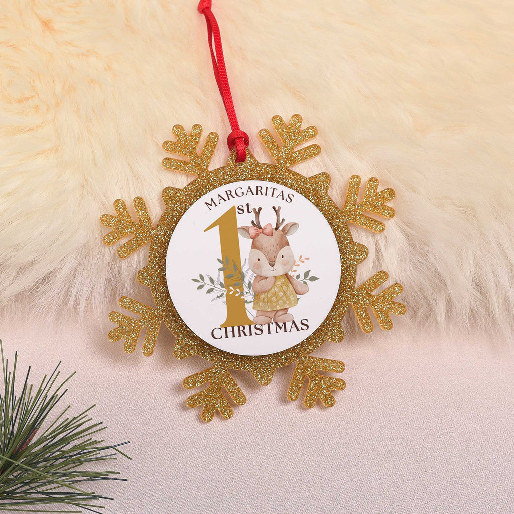 My First Christmas Deer - Glitter Snowflake Ornament - GOTShirts