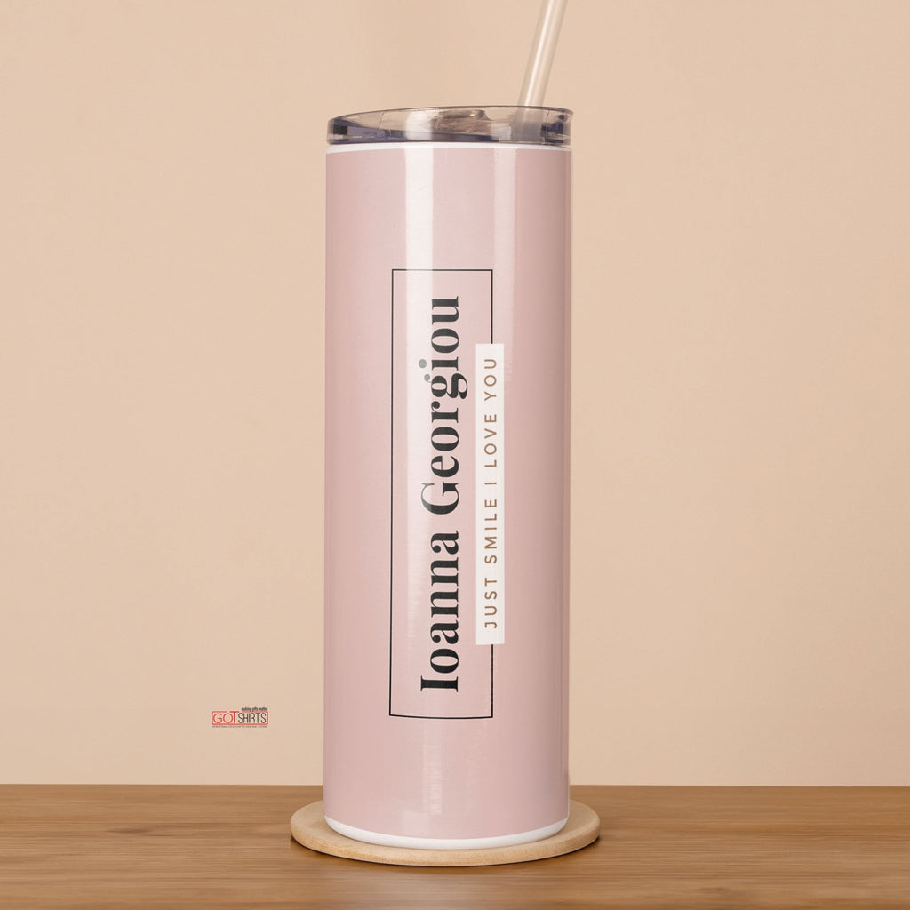 Just Smile Pink - Stainless Steel Skinny Tumbler With Straw - GOTShirts