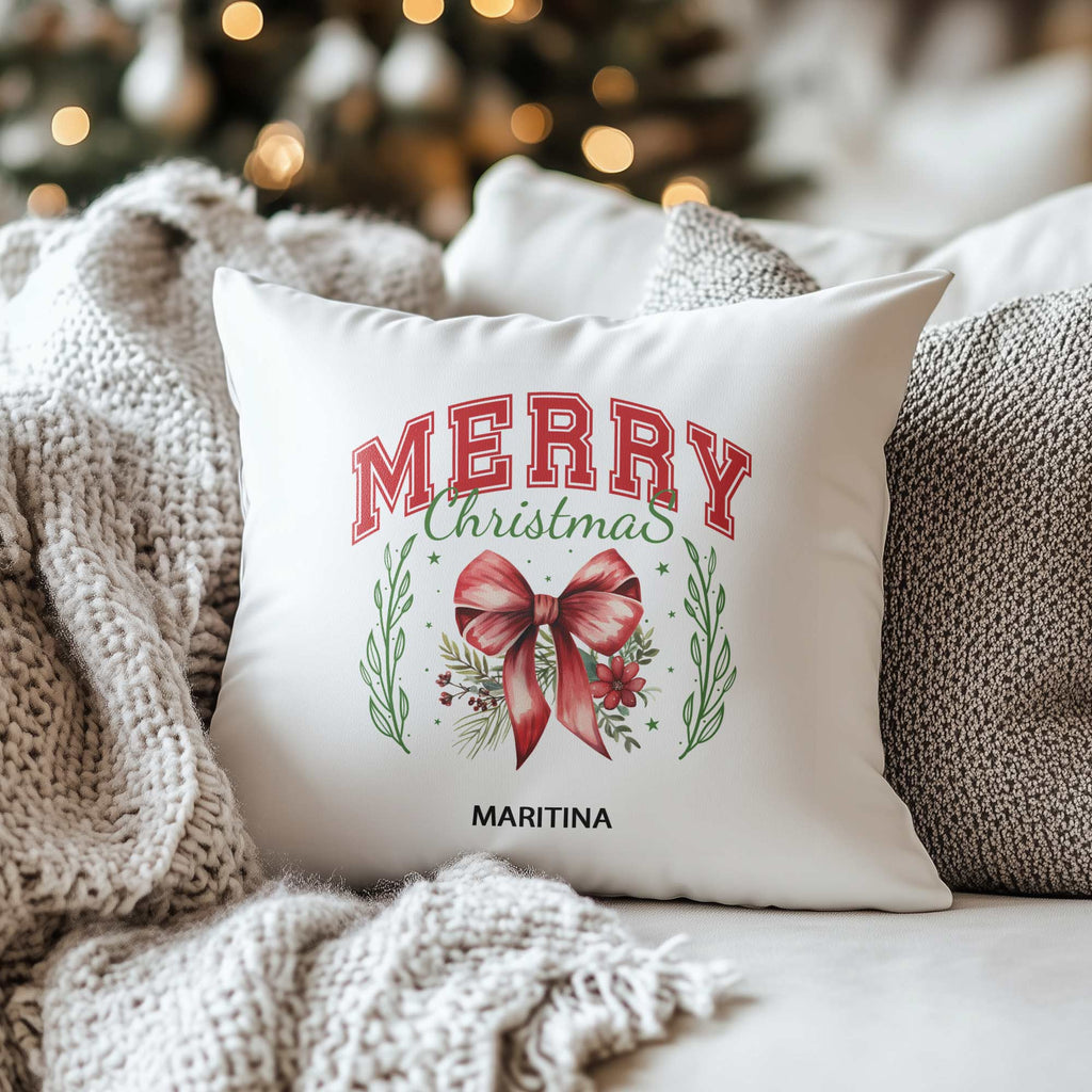 Christmas Bow - White Pillow - GOTShirts