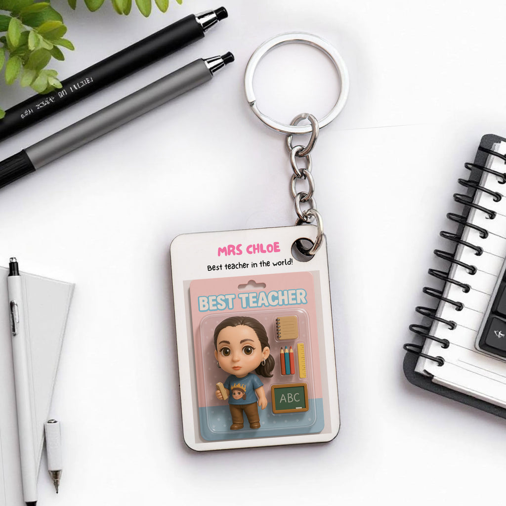 Teacher's Figure - Rectangle Wooden Keyring - GOTShirts