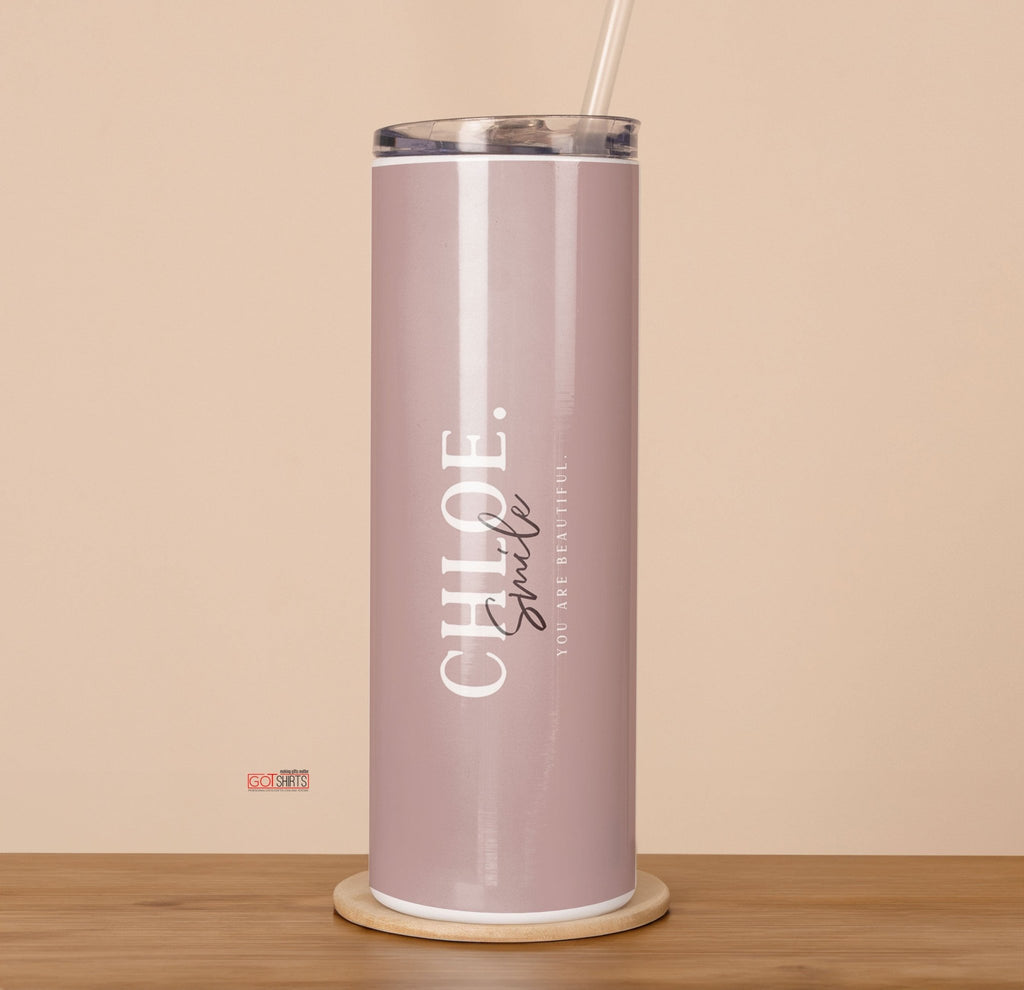 Smile You Are Beautiful Pink - Stainless Steel Skinny Tumbler With Straw - GOTShirts