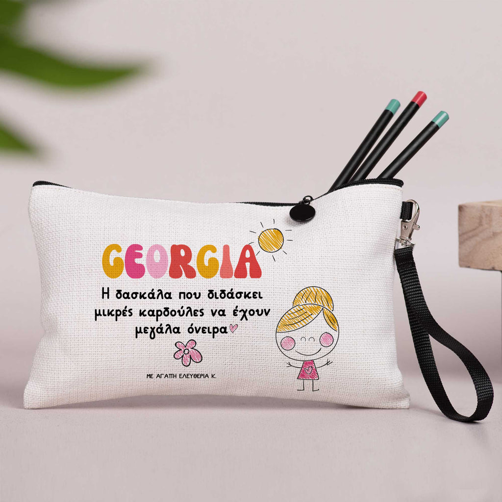 The Teacher Who Teaches Little Hearts - Linen Pencil Case - GOTShirts