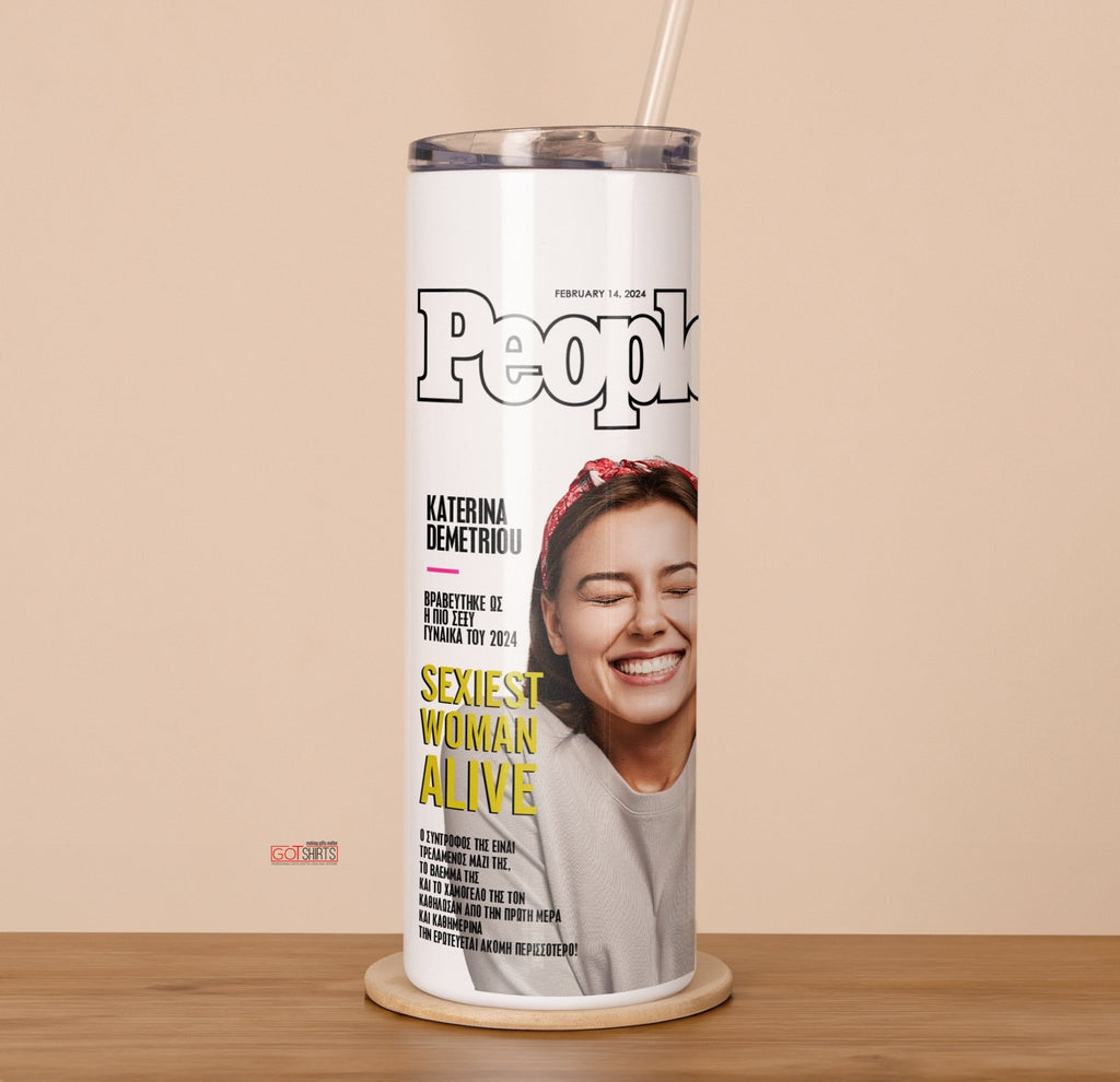 Magazine Design - Stainless Steel Skinny Tumbler With Straw - GOTShirts