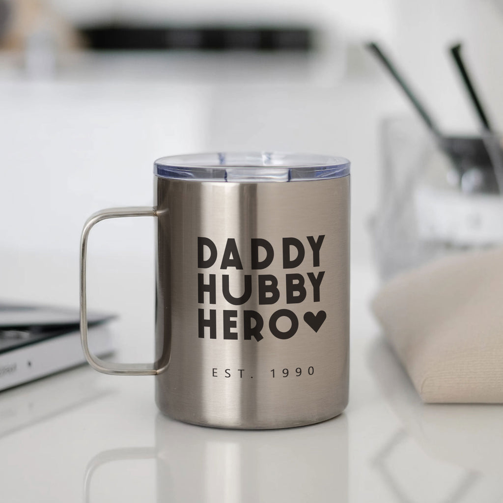Duddy, Hubby, Hero - Silver Stainless Steel Mug With Handle - GOTShirts