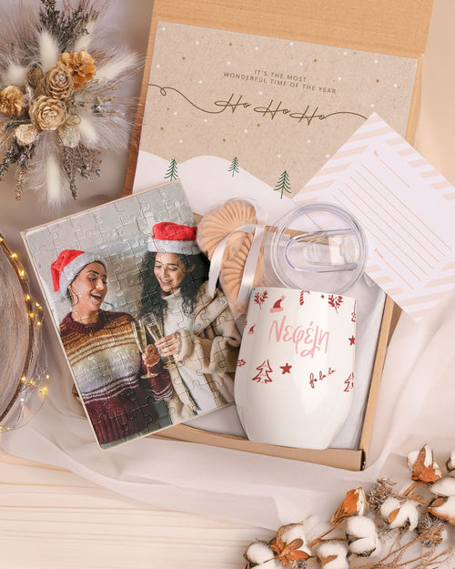 Christmas Elements Pattern - Magnetic Puzzle & Wine Mug Gift Box - GOTShirts