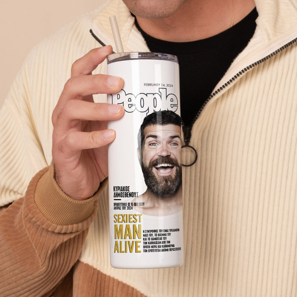 Magazine Design - Stainless Steel Skinny Tumbler With Straw - GOTShirts