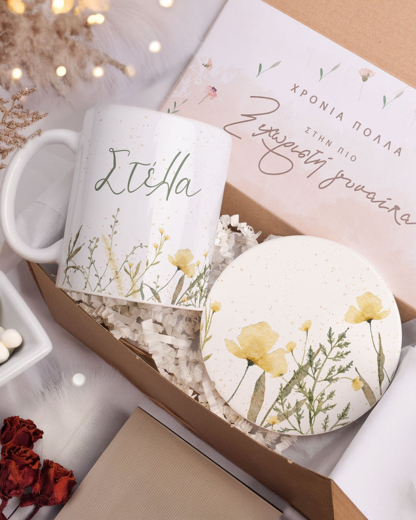 Yellow Flowers - Ceramic Mug 11oz & Coaster Gift Box - GOTShirts