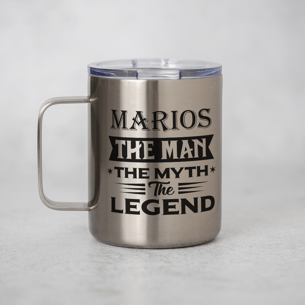 The Man, The Myth, The Legend - Silver Stainless Steel Mug With Handle - GOTShirts