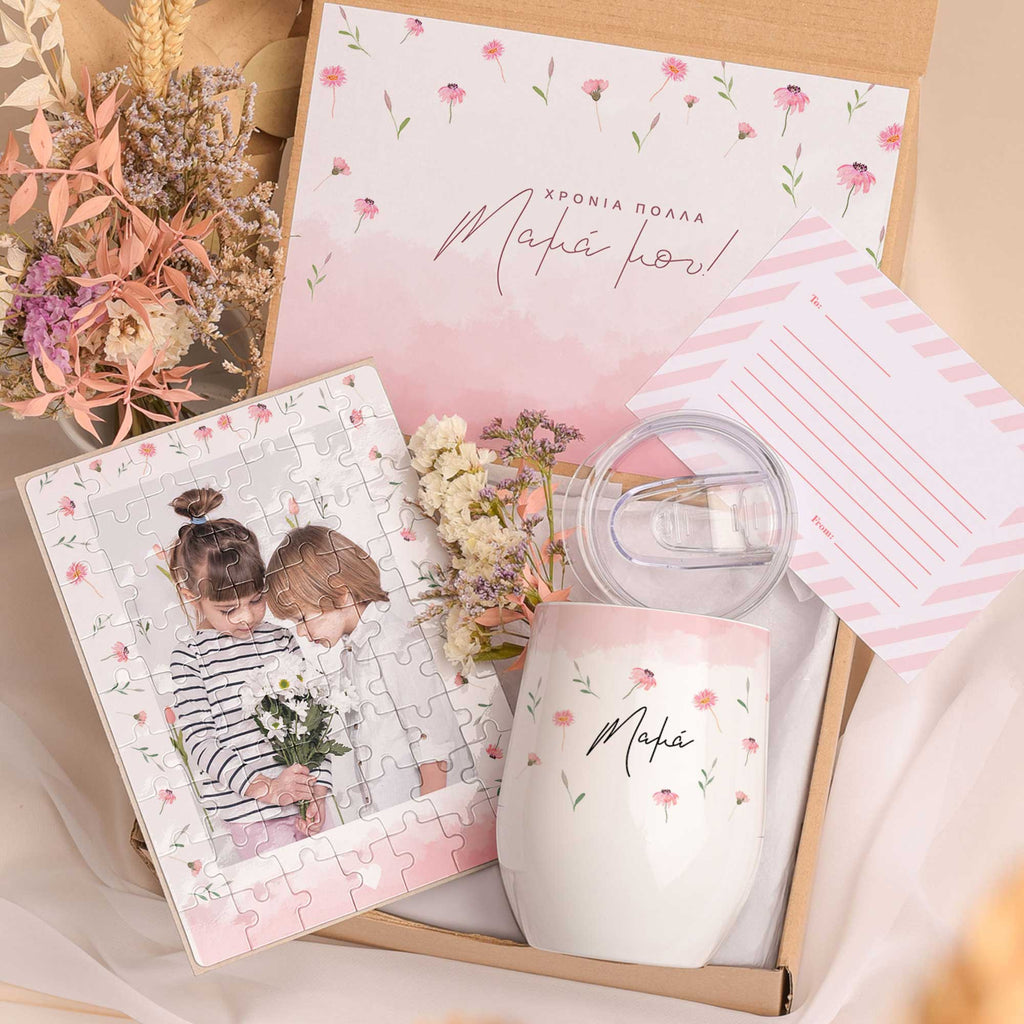 Mother Pink Flowers - Magnetic Puzzle & Wine Mug Gift Box - GOTShirts