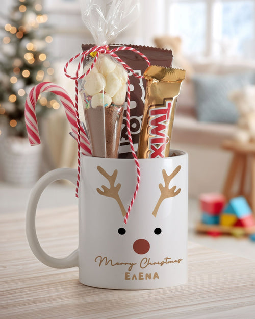 Gold Rudolph - Ceramic Mug Hot Chocolate Gift Set - GOTShirts