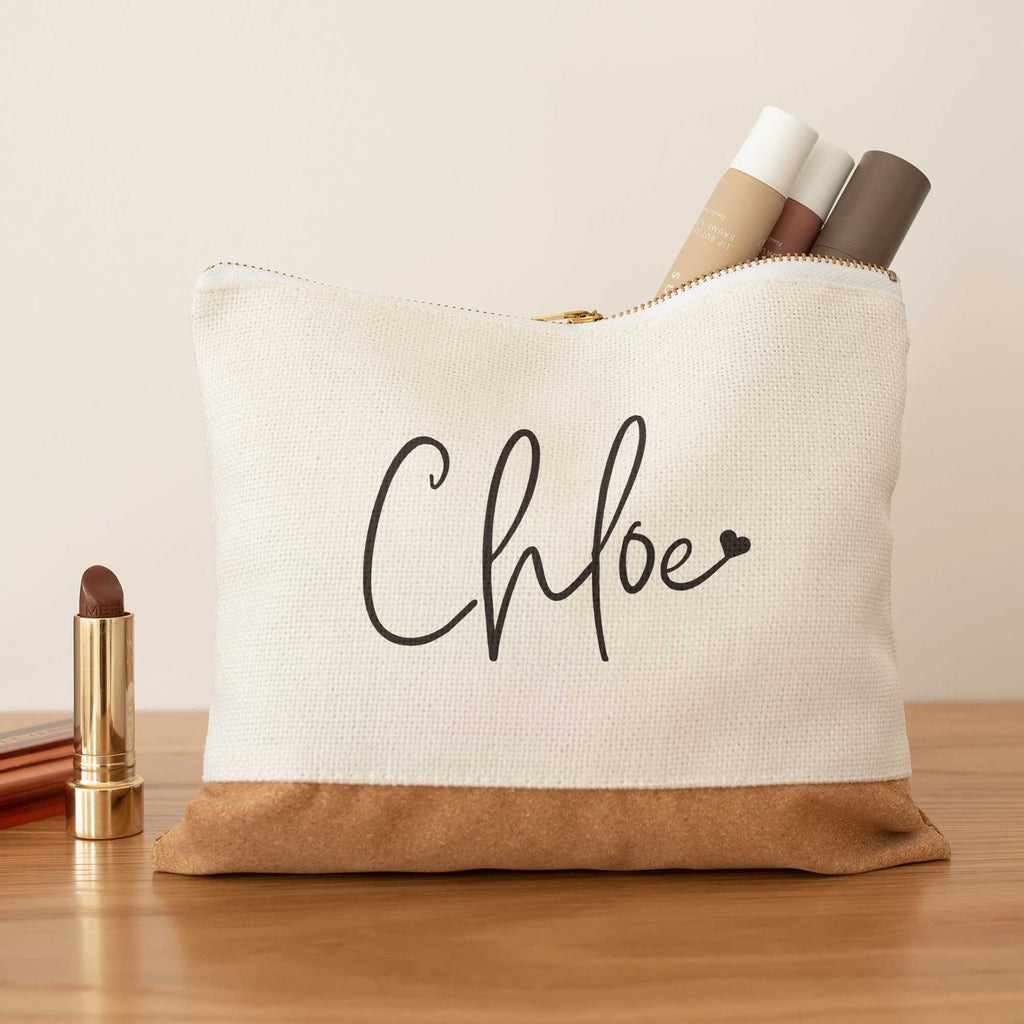 Name Only - Linen Makeup Bag With Cork - GOTShirts