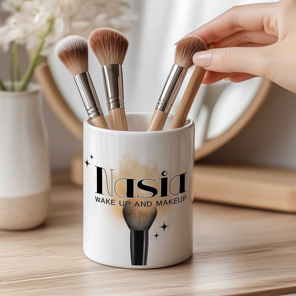 Wake Up And Makeup - Ceramic Make Up Brush Holder - GOTShirts