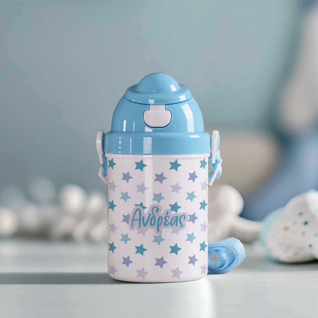 Blue Stars - Plastic Colored Water Bottle - GOTShirts