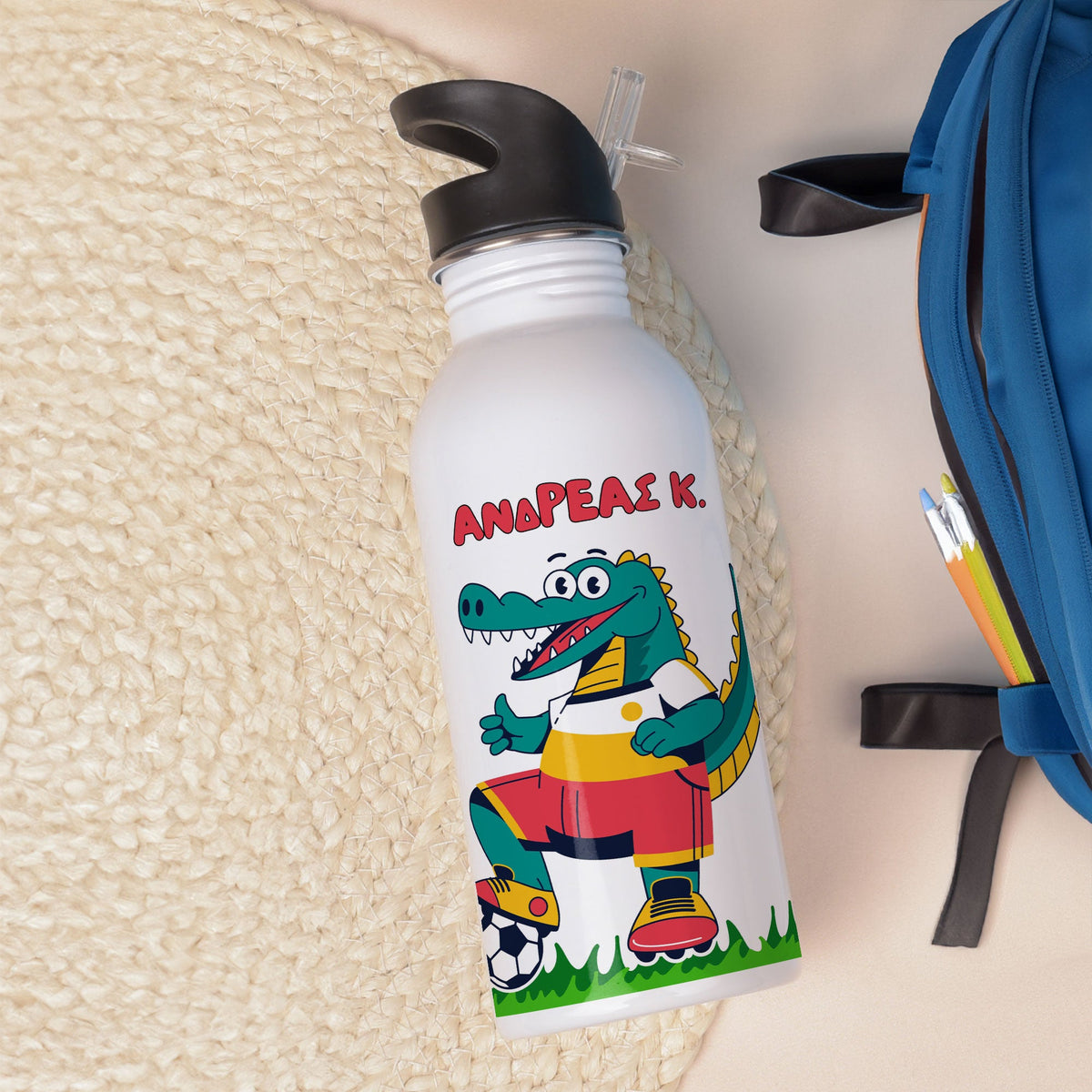 Football Player Dinosaur - Stainless Steel Water Bottle 600ml - GOTShirts