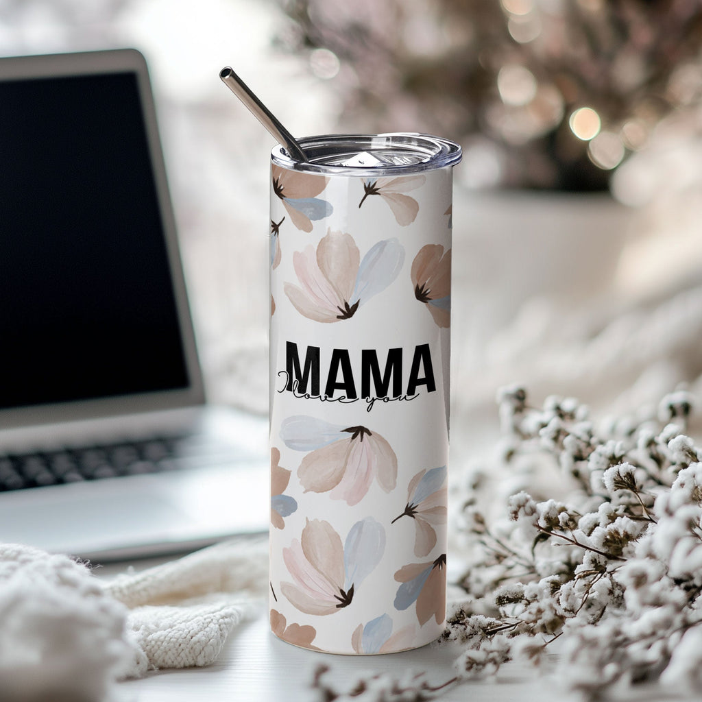 Mama I Love You - Stainless Steel Skinny Tumbler With Straw - GOTShirts