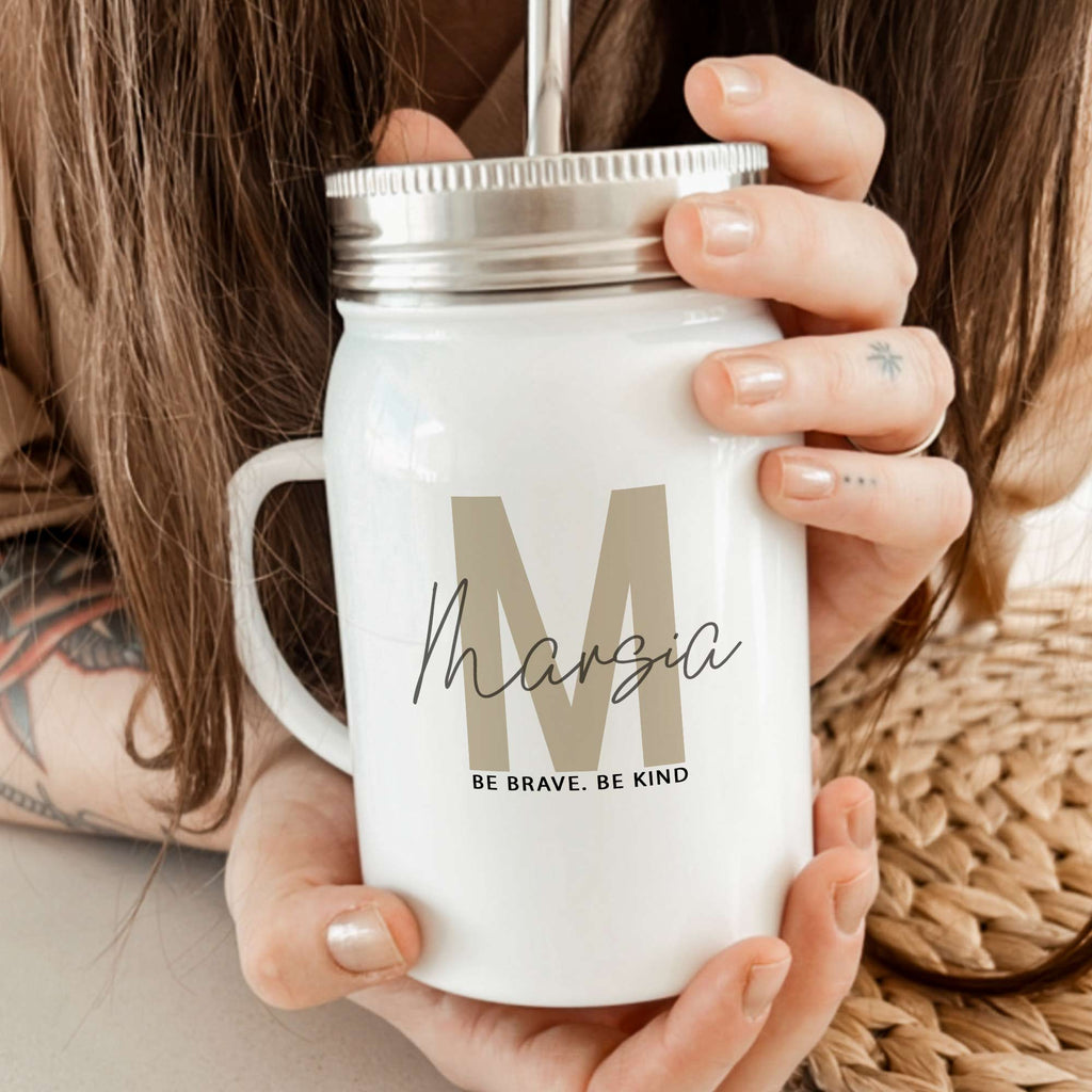 Be Brave Be Kind - Jar Tumbler With Straw - GOTShirts