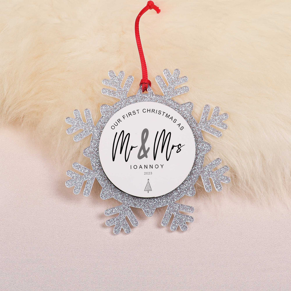 Mr. & Mrs. - Glitter Snowflake Ornament - GOTShirts