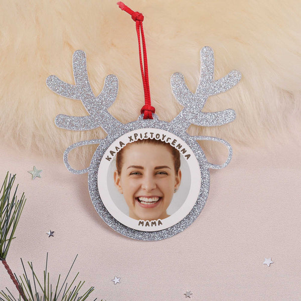 Mom Photo - Glitter Reindeer Ornament - GOTShirts