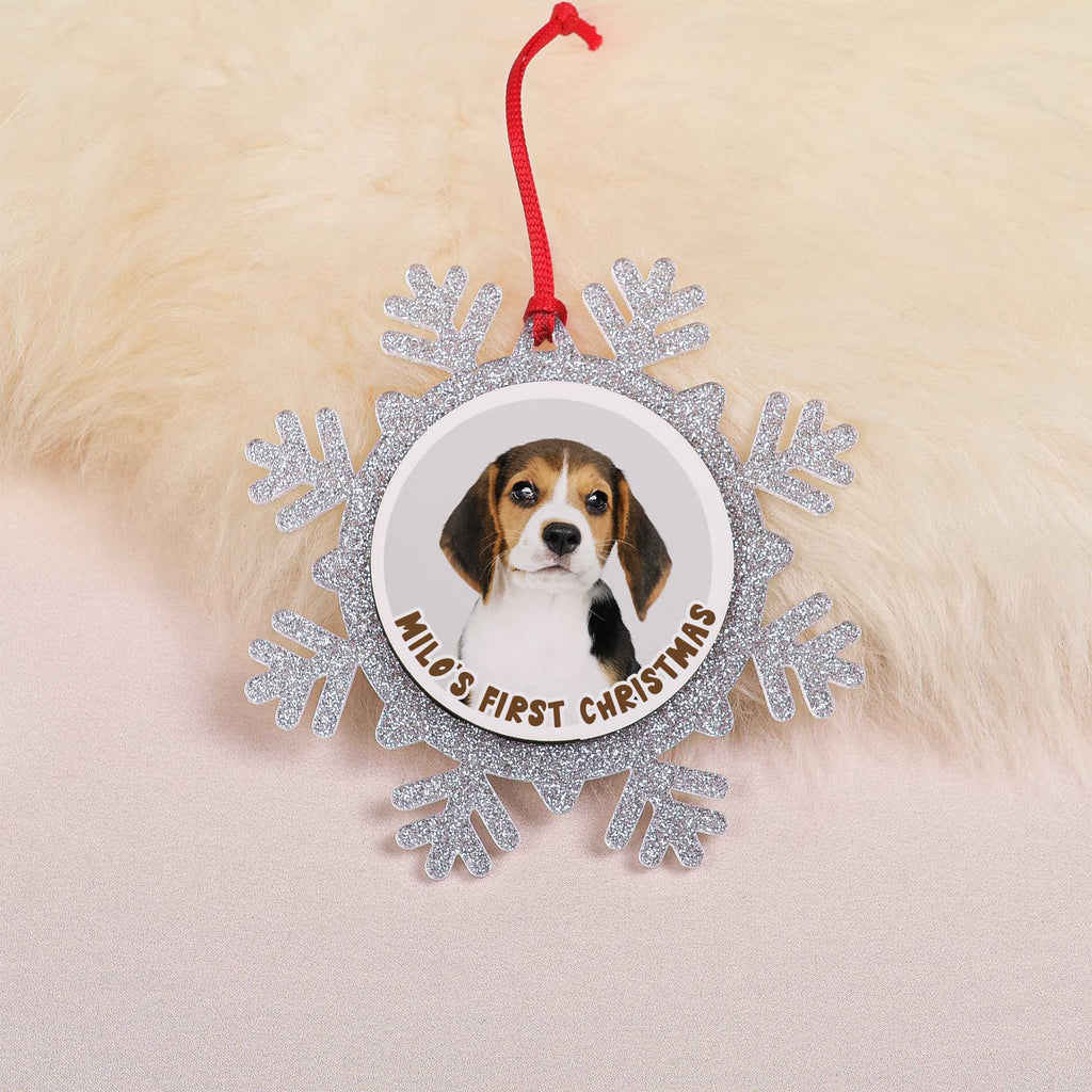 Merry Christmas Pet Photo - Glitter Snowflake Ornament - GOTShirts